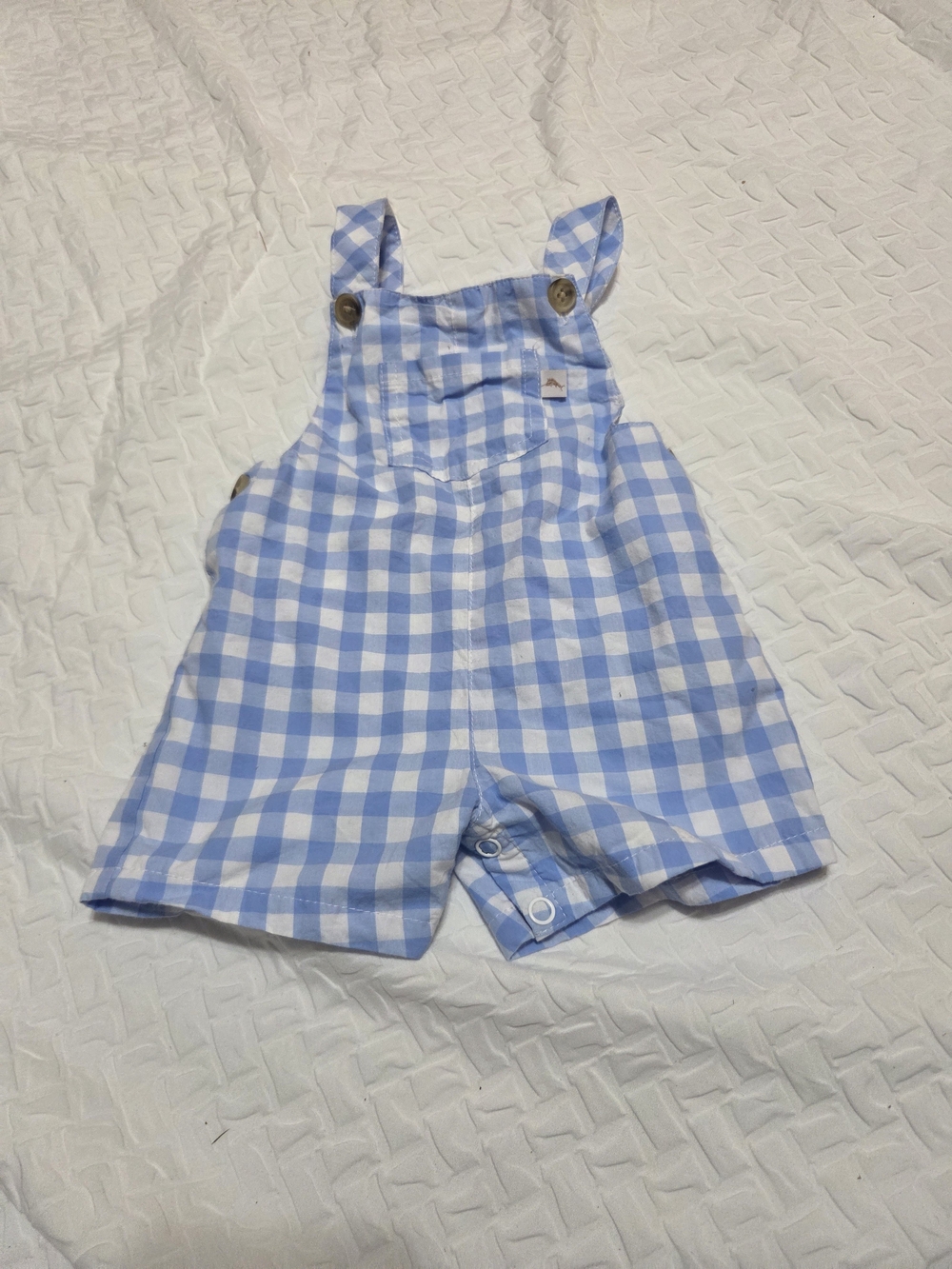 Tommy Bahama Light Blue Gingham Short Overalls - Baby Tb36-ss1